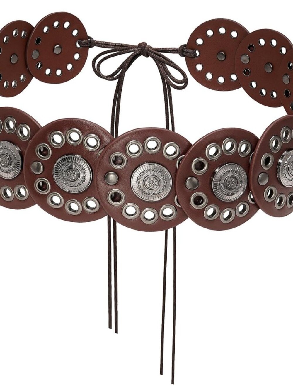Women Western Disc Belt Boho Disk Concho Leather Belts Adjustable Knot Tie Waist